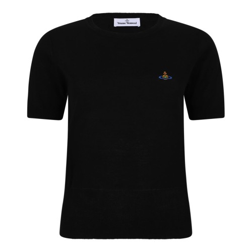 Black Bea Cotton T-Shirt With Orb Embroidered