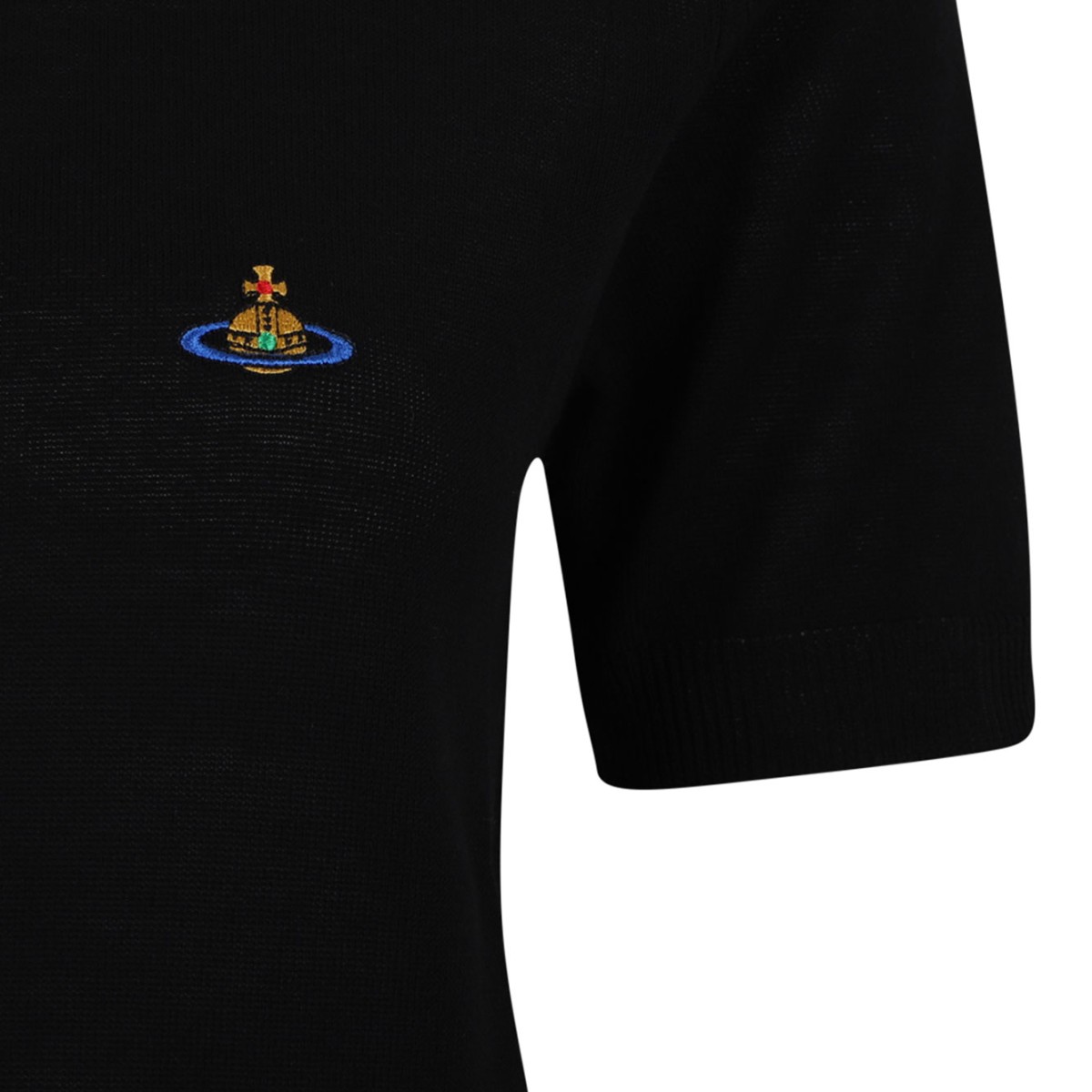 Black Bea Cotton T-Shirt With Orb Embroidered