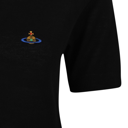 Black Bea Cotton T-Shirt With Orb Embroidered