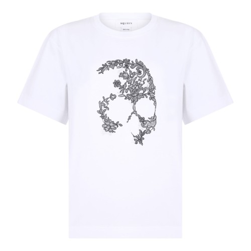White Cotton Lace Skull T-Shirt