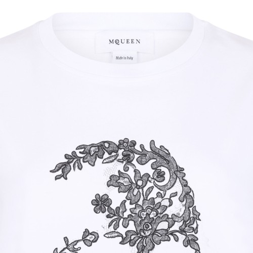 White Cotton Lace Skull T-Shirt