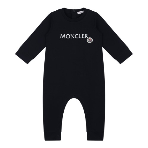 Navy Blue Stretch Cotton Romper With Logo