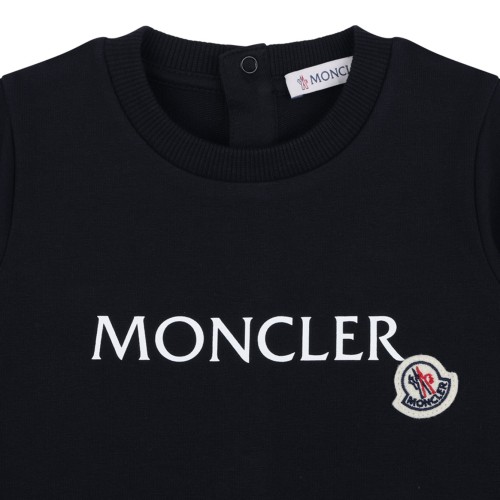 Navy Blue Stretch Cotton Romper With Logo