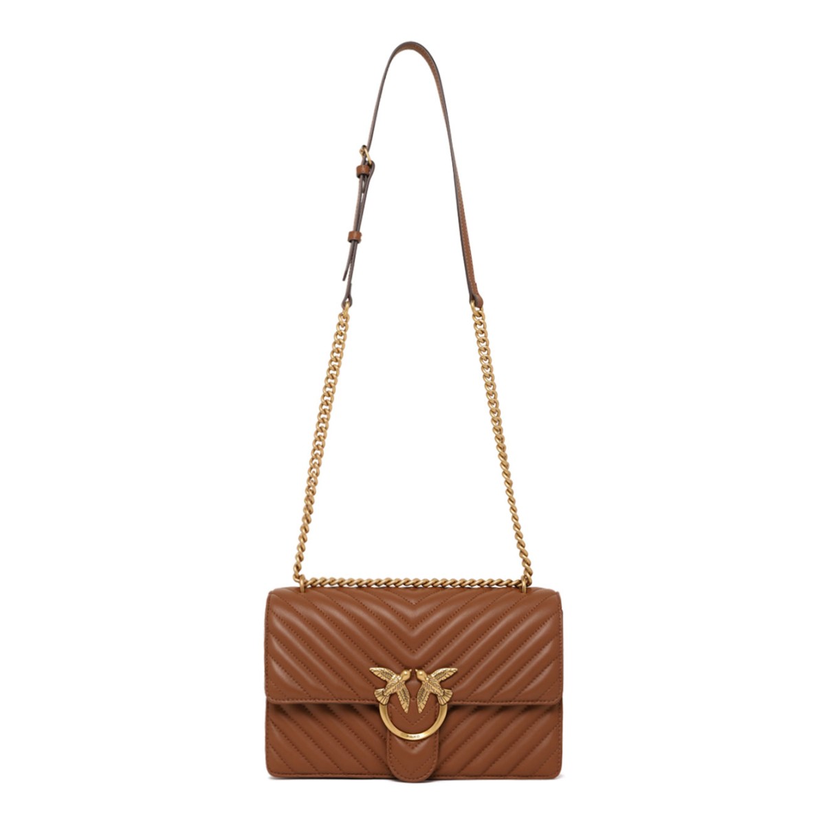 Brown Quilted Chevron Love Shoulder Bag