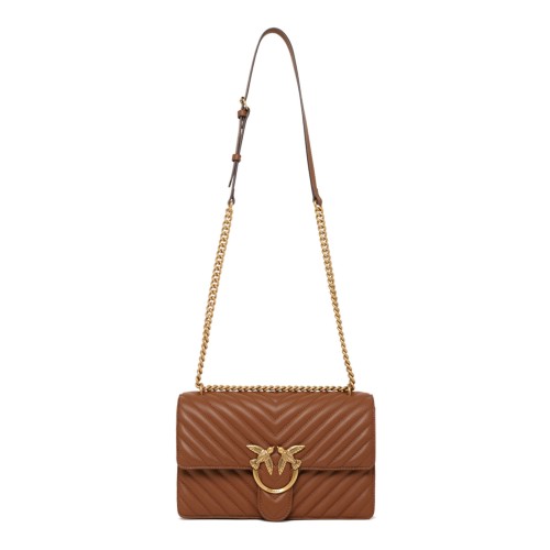 Brown Quilted Chevron Love Shoulder Bag