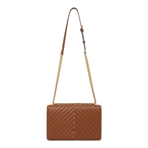 Brown Quilted Chevron Love Shoulder Bag