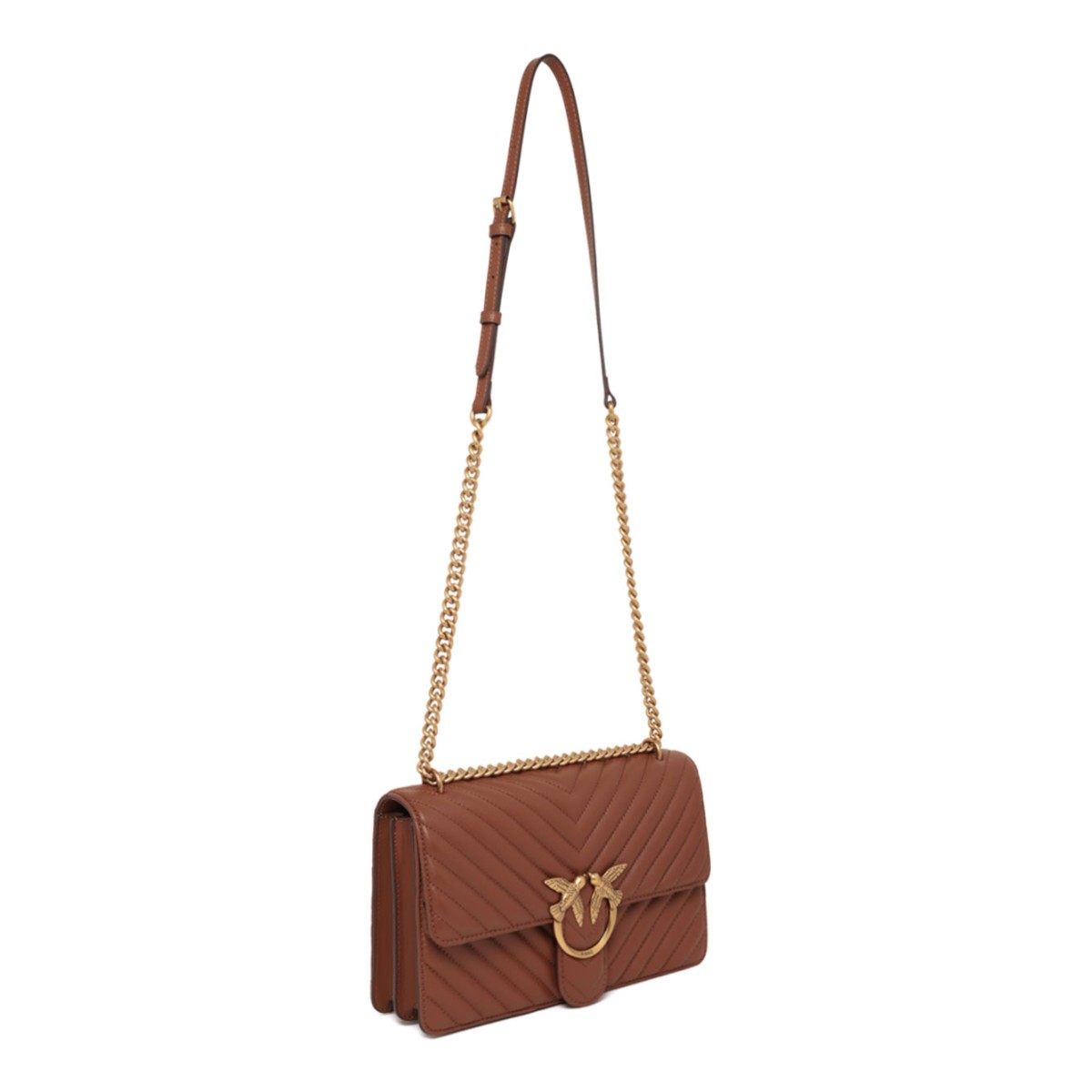 Brown Quilted Chevron Love Shoulder Bag