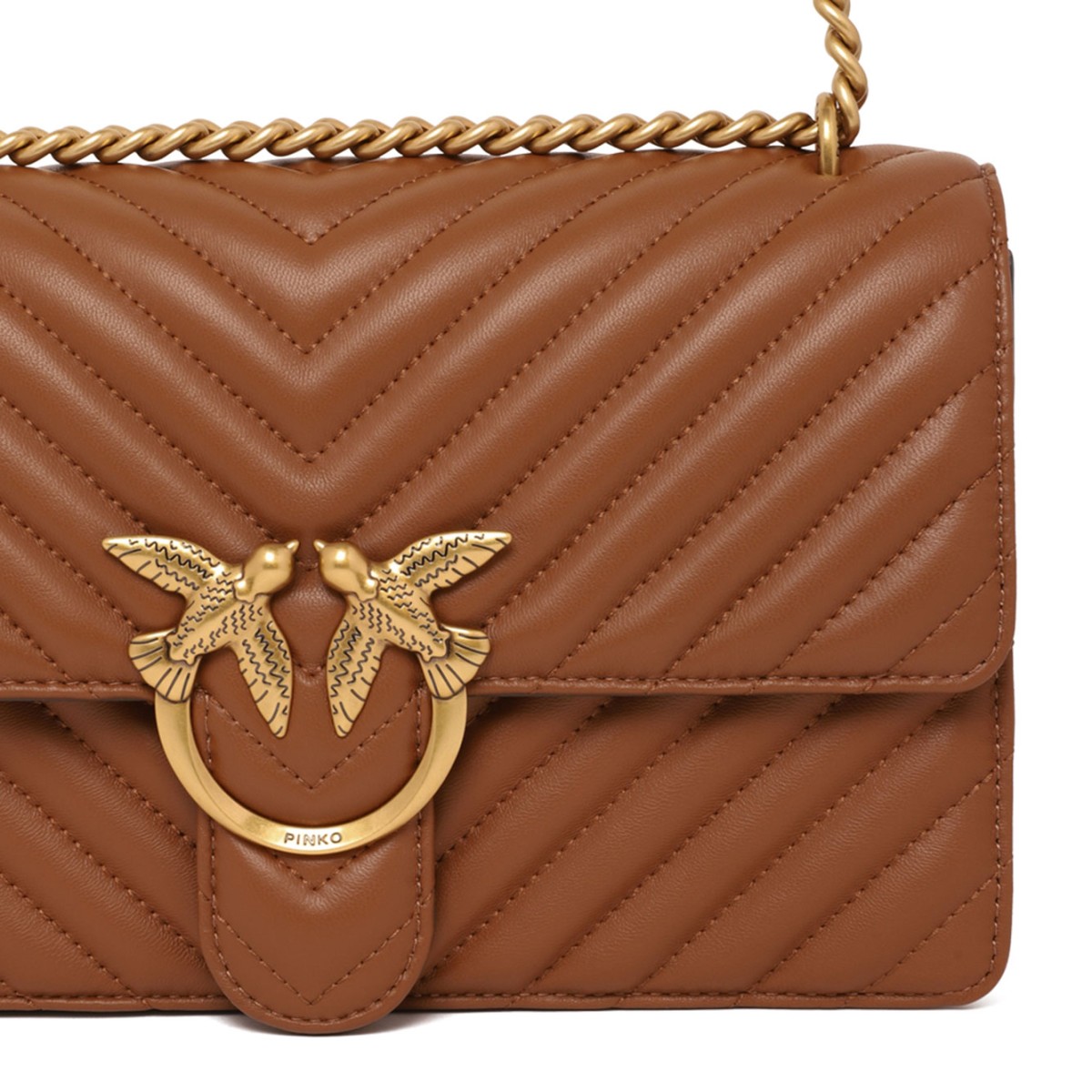 Brown Quilted Chevron Love Shoulder Bag