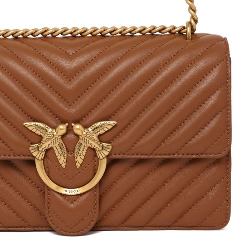 Brown Quilted Chevron Love Shoulder Bag