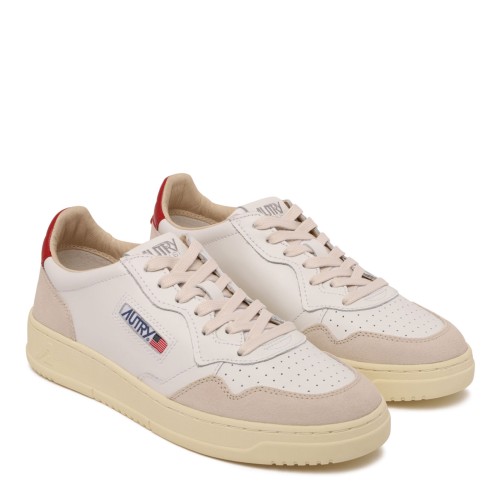 White and Red Logo Print Sneakers