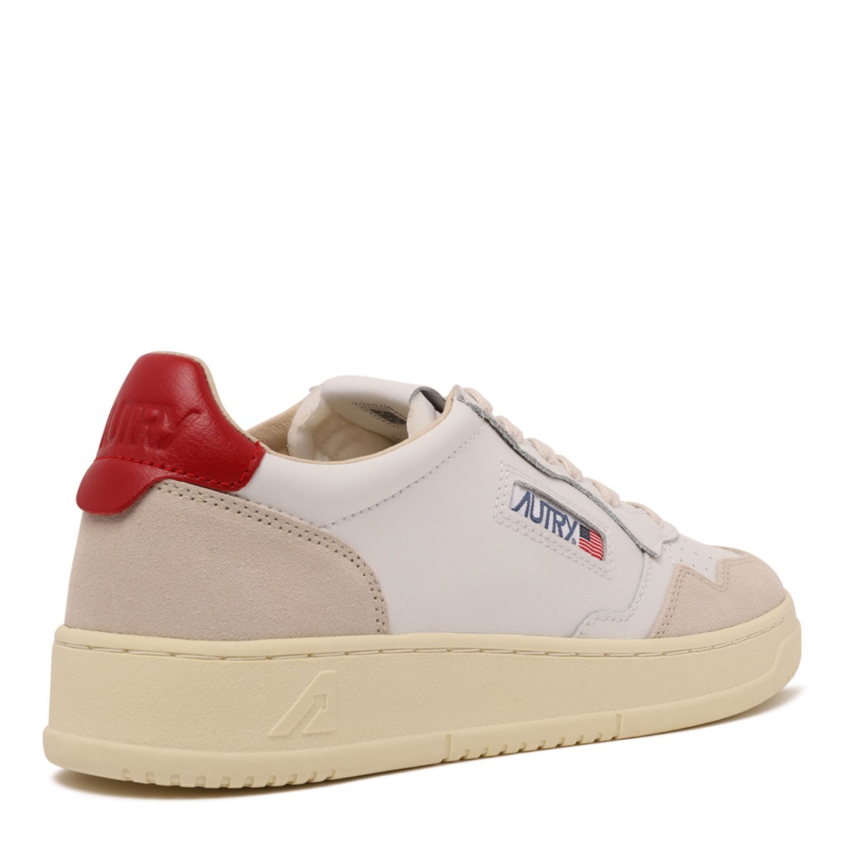 White and Red Logo Print Sneakers