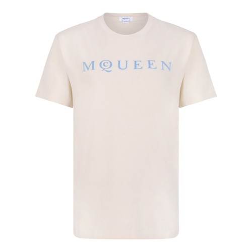 Ivory and Light Blue Logo Print T-Shirt