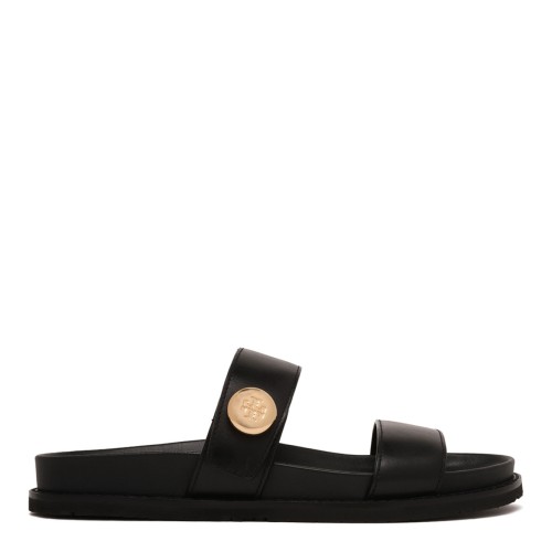 Black Leather Flat Sandals