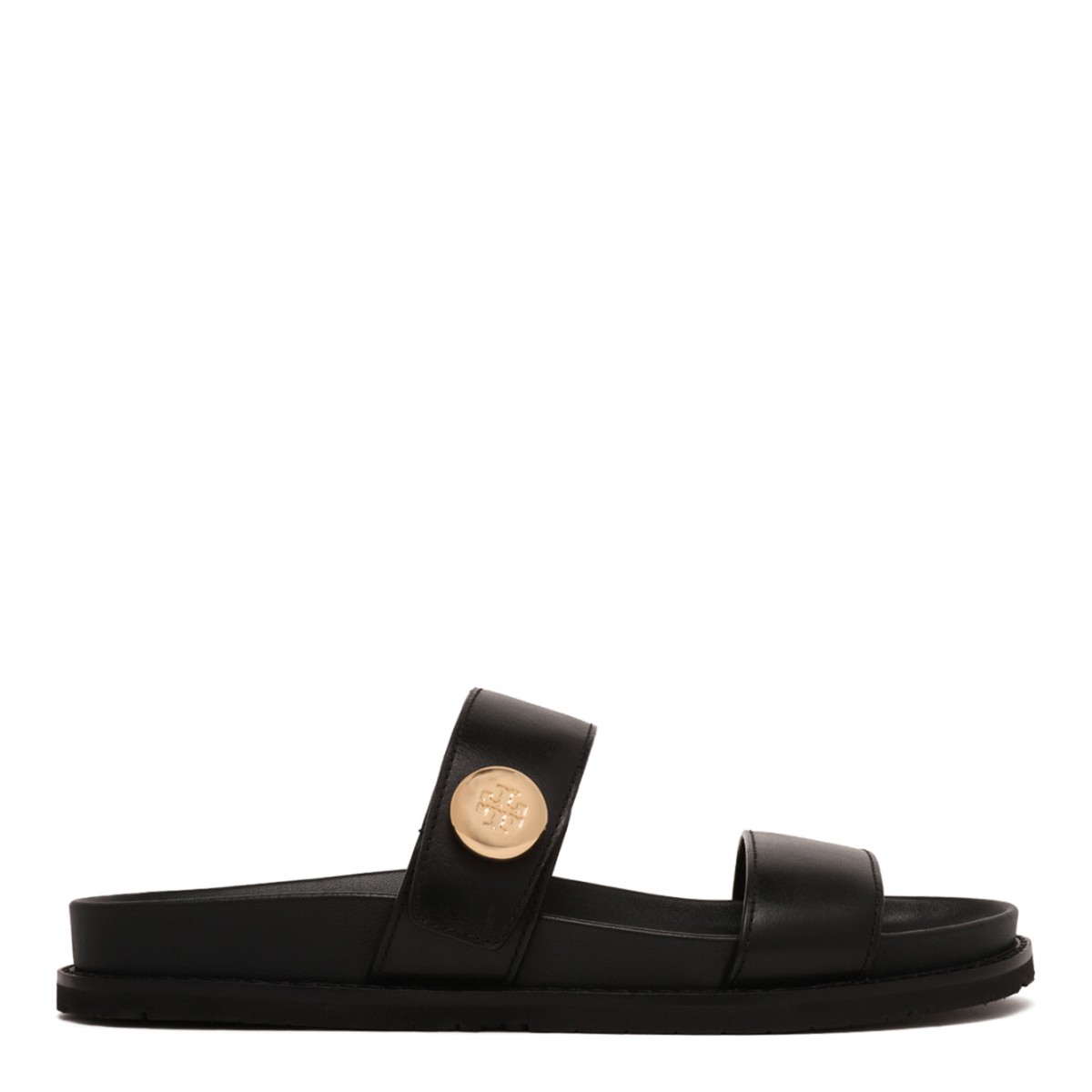 Black Leather Flat Sandals