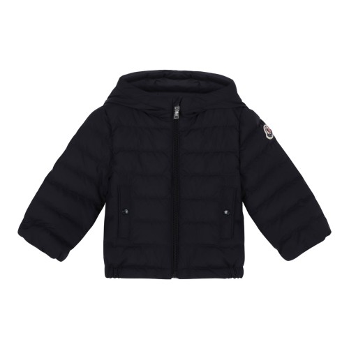 Dark Blue Down Jacket With Logo