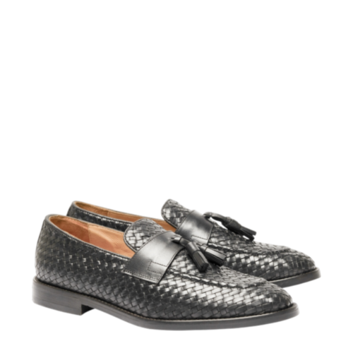 Black Woven Leather Tassel Loafers 2