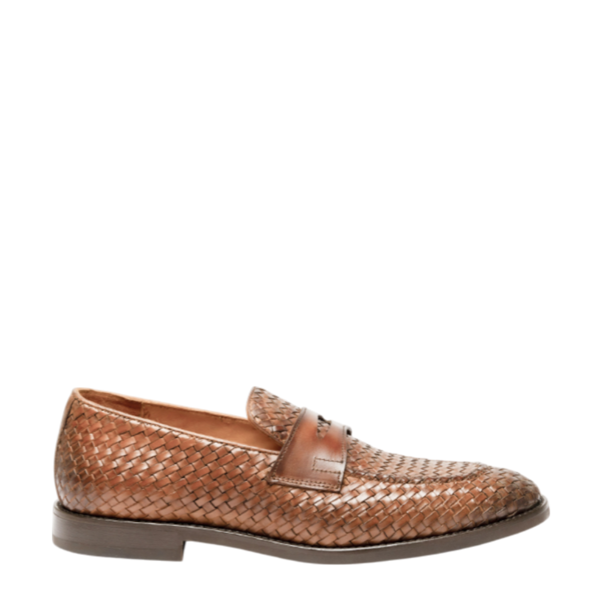 Brown Woven Leather Tassel Loafers