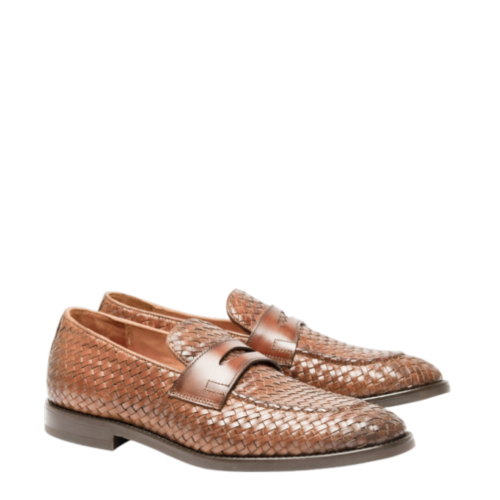 Brown Woven Leather Tassel Loafers 2