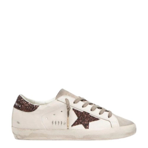Super-Star White and Burgundy Glitter Sneakers