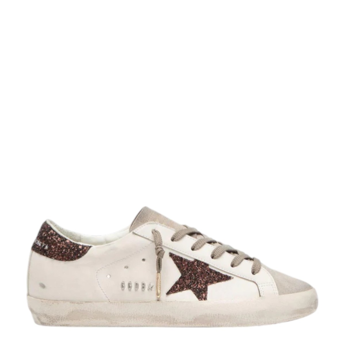 Super-Star White and Burgundy Glitter Sneakers