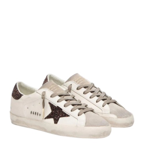 Super-Star White and Burgundy Glitter Sneakers