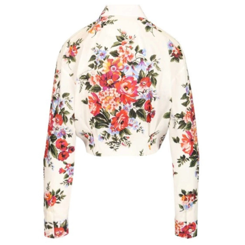 White Floral Cotton Tie-Front Shirt 2