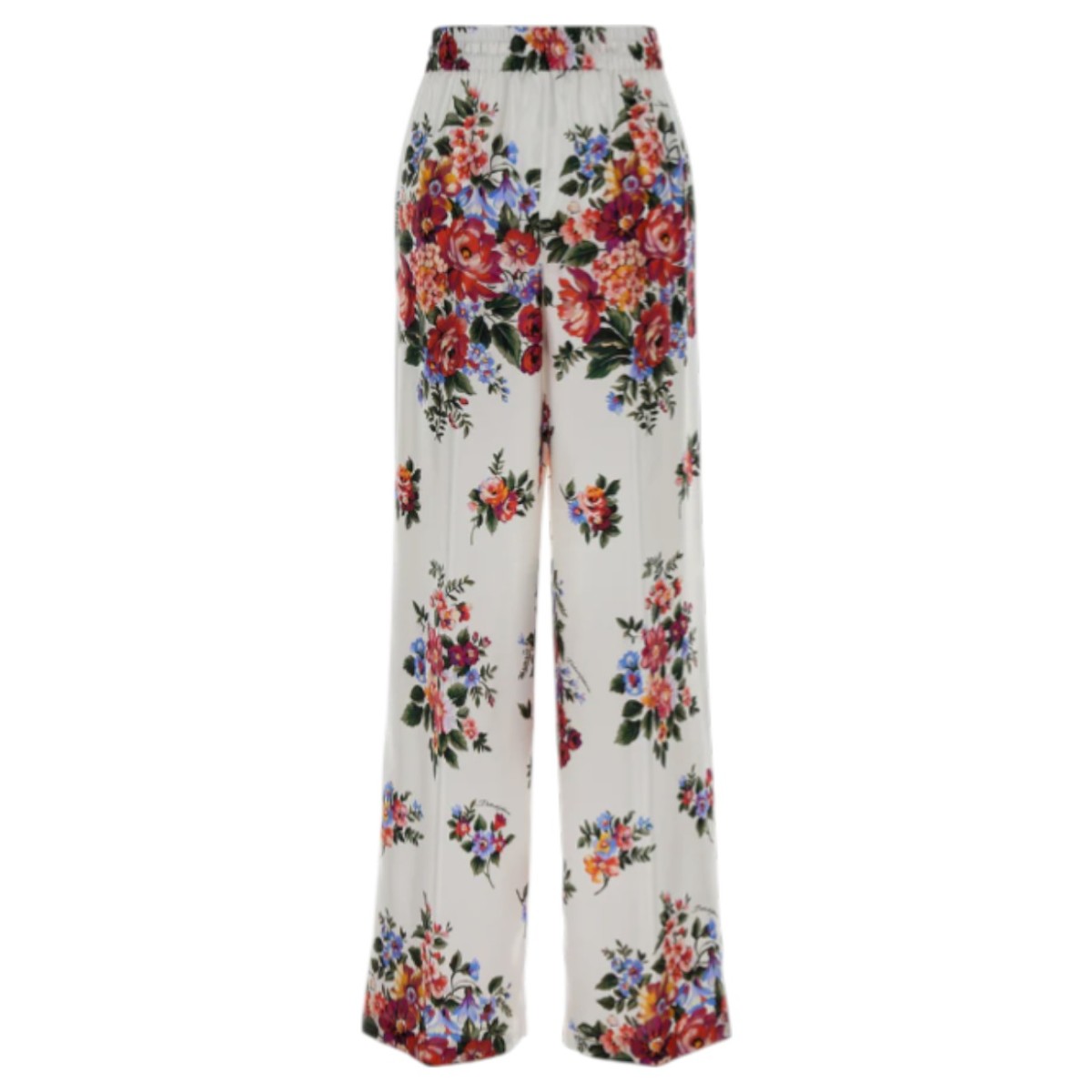 White Floral-Print Wide-Leg Trousers