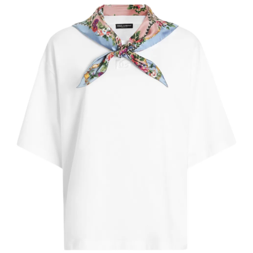 White T-Shirt With Foulard Detail
