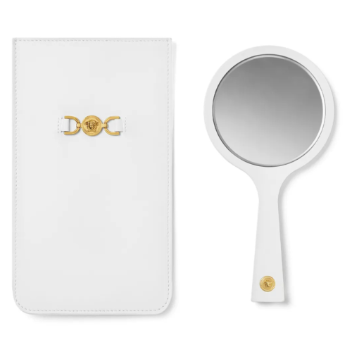 Medusa White Hand Mirror With Leather Case