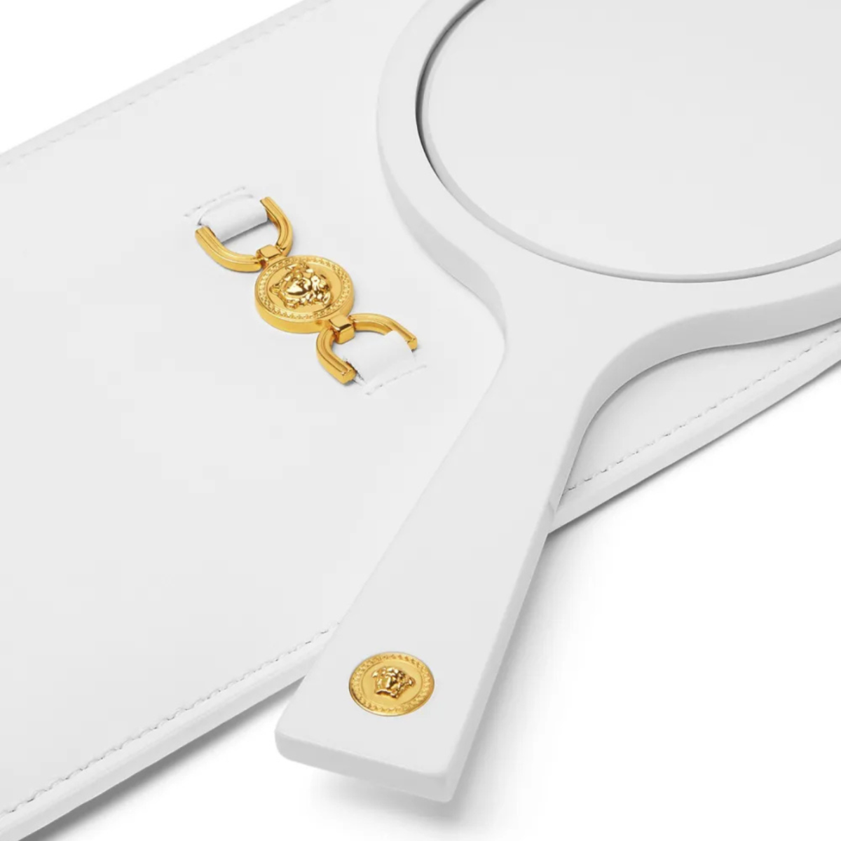 Medusa White Hand Mirror With Leather Case
