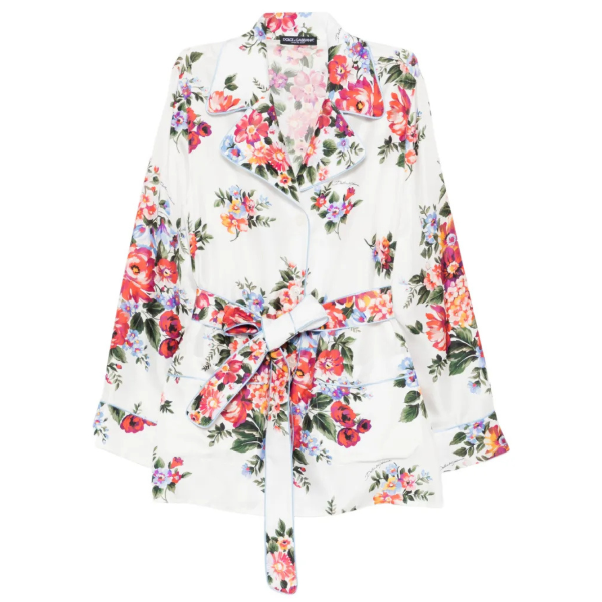 White Floral Silk Wrap Shirt