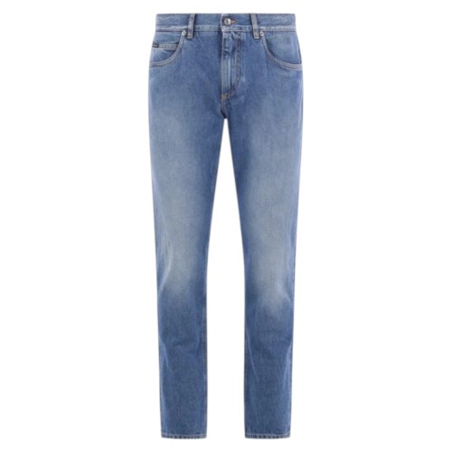 Blue Denim Jeans With Heraldic Embroidery