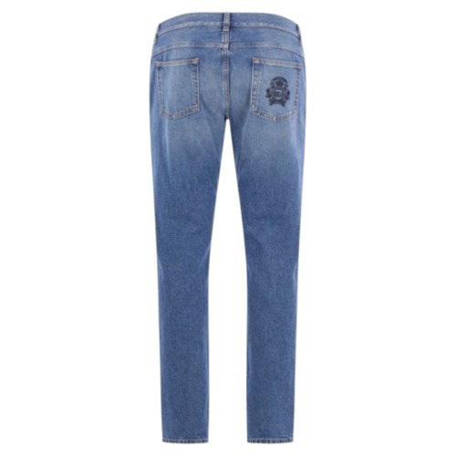 Blue Denim Jeans With Heraldic Embroidery