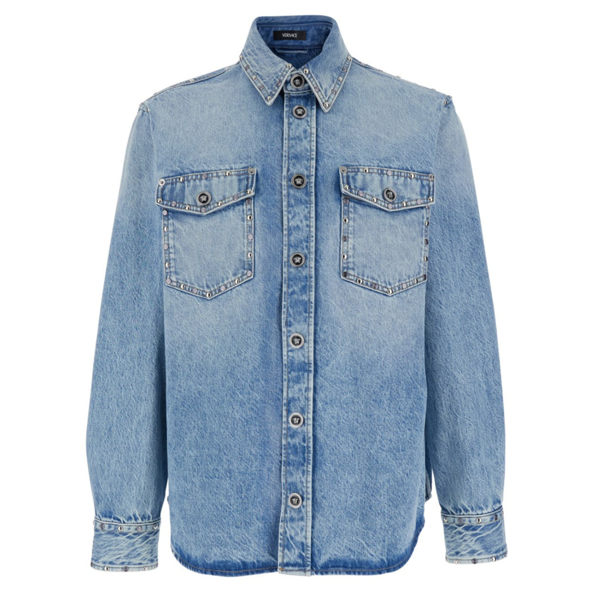 Blue Denim Shirt With Stud Details