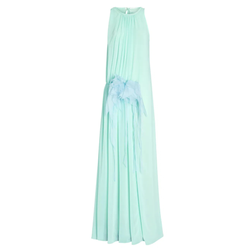 Canal Green Long Dress With Applied Flower Detail
