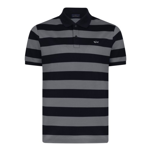 Black and Grey Striped Polo Shirt
