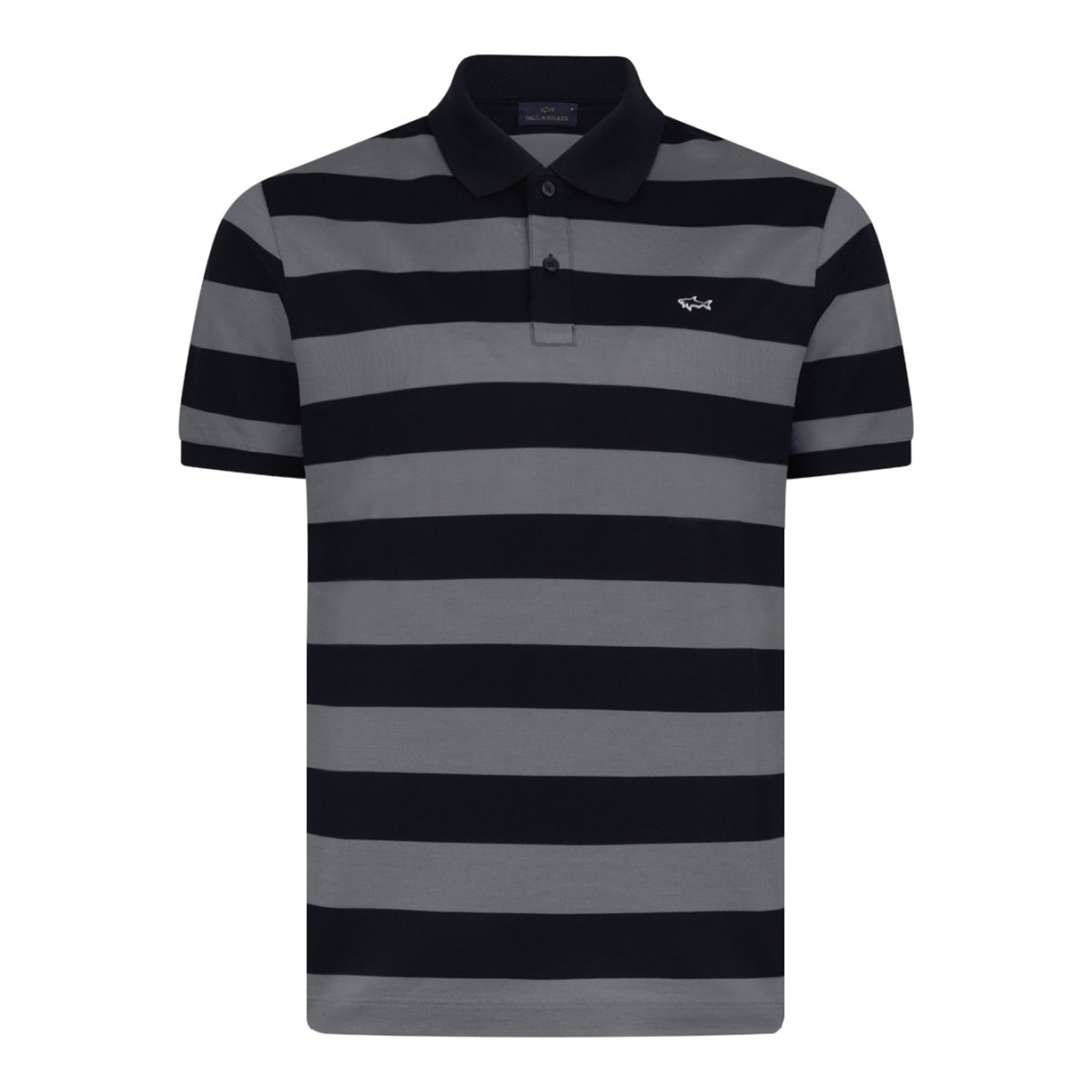 Black and Grey Striped Polo Shirt