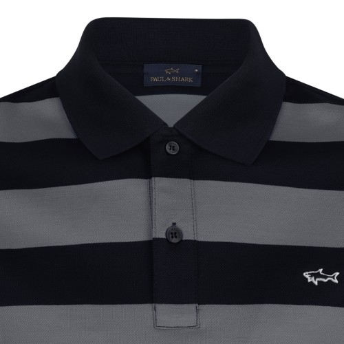 Black and Grey Striped Polo Shirt