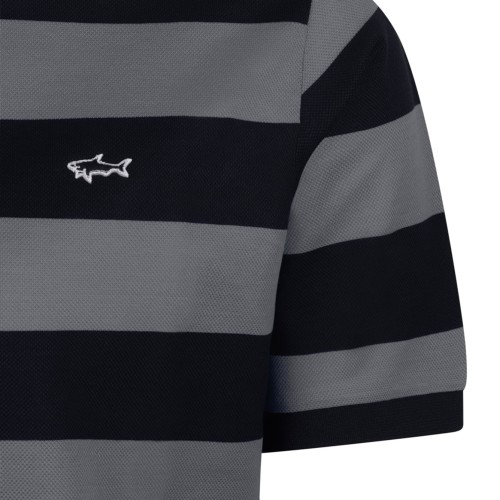 Black and Grey Striped Polo Shirt