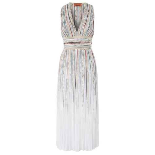 Multicolour Striped V-Neck Midi Dress