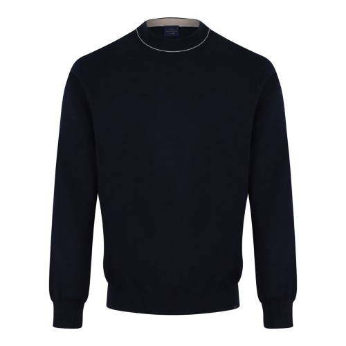 Blue Cotton Crew Neck Sweater