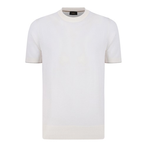 Open White Short-Sleeve Knit T-Shirt