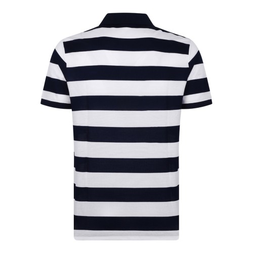 Navy Blue and White Striped Polo Shirt