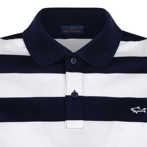 Navy Blue and White Striped Polo Shirt
