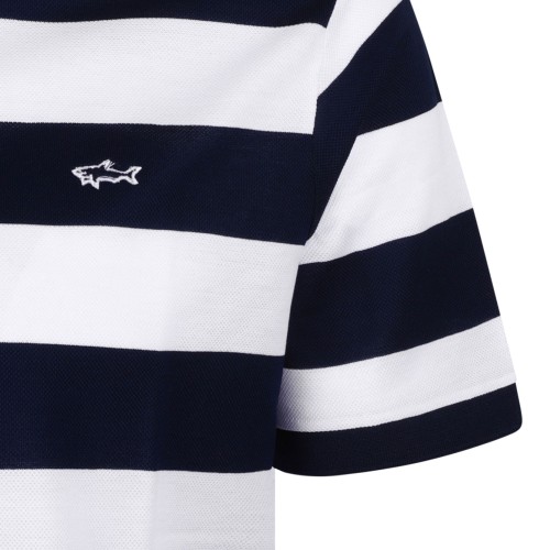 Navy Blue and White Striped Polo Shirt