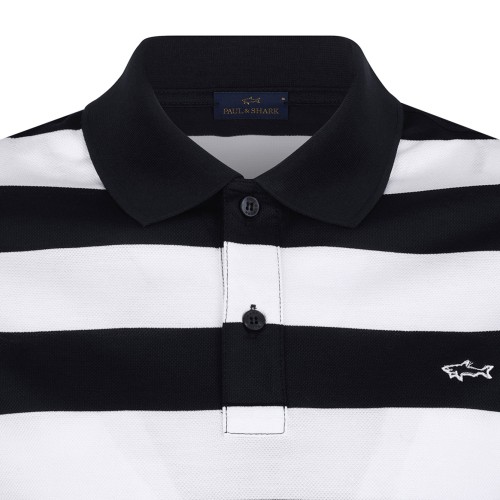 Black and White Striped Polo Shirt