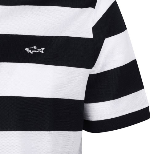 Black and White Striped Polo Shirt