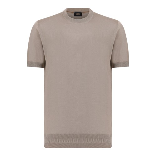 Dark Beige Short-Sleeve Knit T-Shirt