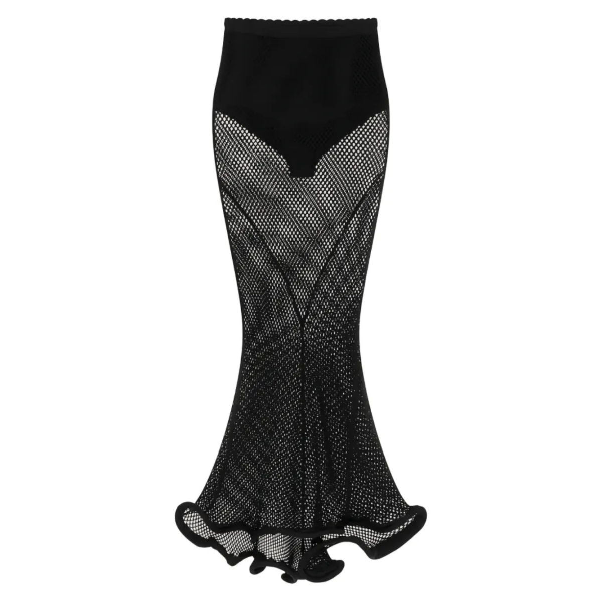 Black Midi Kickback Skirt In Mesh