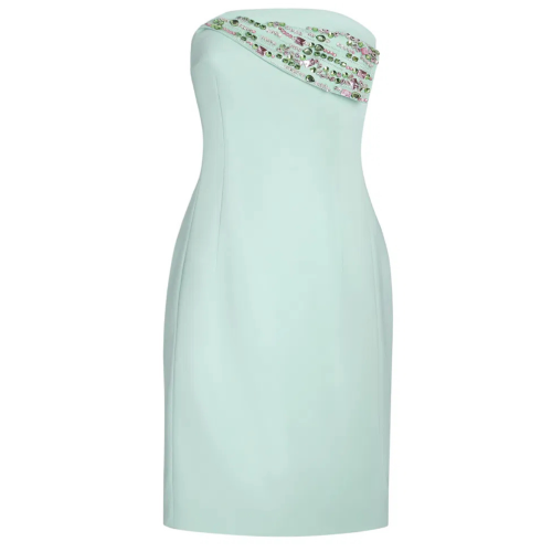 Canal Green Cady Bustier Dress With Embroidered Neckline